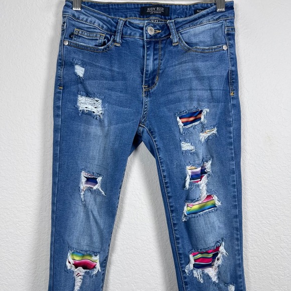 Judy‎ Blue Distressed Skinny Jeans Rainbow Patches Denim Womens Size 5/ 27 - Picture 3 of 11